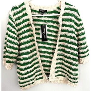 Spense Knits Cardigan Sweater‎ Women L Striped Open Front 3/4 Sleeve NWT